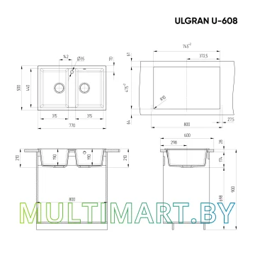 Кухонная мойка Ulgran U-608 (328, бежевый) картинка 2
